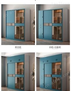 轻奢推拉门衣柜定做简约现代北欧玻璃门卧室组装滑门移门储物收纳衣橱定制整体衣柜