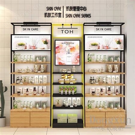 化妆品展示柜 化妆品背柜 美妆柜子 带灯箱店面产品展柜 美容院铁木韩式货架展示柜定制展柜厂
