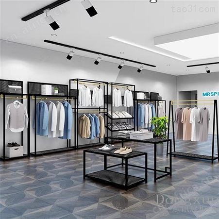 服装店展示架 男装店货架背板铁艺陈列架 落地式挂衣服架子 服装店展示柜定做展柜厂