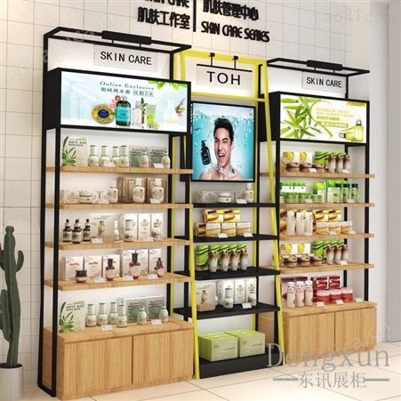 化妆品展示柜 化妆品背柜 美妆柜子 带灯箱店面产品展柜 美容院铁木韩式货架展示柜定制展柜厂