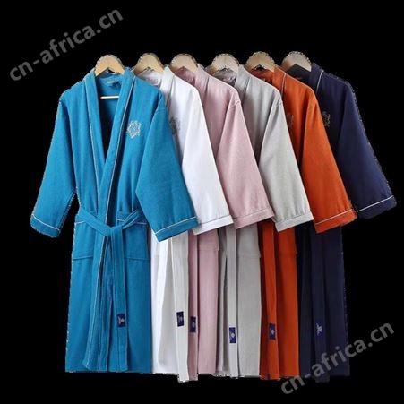 全棉酒店宝石格浴袍 和服领情侣长款睡袍吸水浴袍 可定制logo
