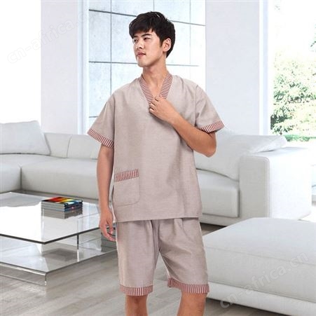 厂家批发汗蒸服纯棉男女浴场浴衣桑拿服 青年布条纹领套装桑拿服