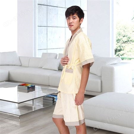 2018新款桑拿服全棉刺绣开衫浅黄色套装秋季养生会所桑拿服批发