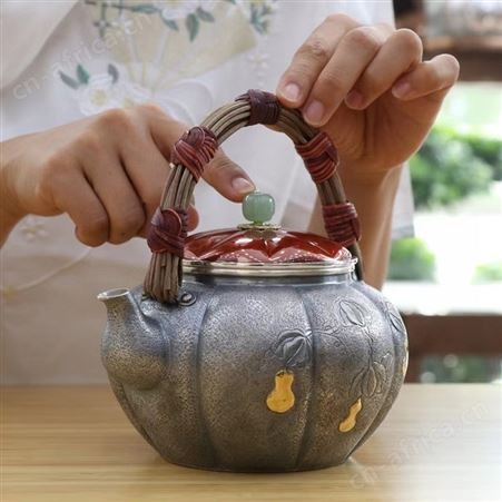 藤编手工烧水泡茶银壶9999纯银一张打功夫茶具套装煮茶煮水壶