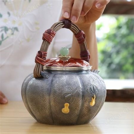藤编手工烧水泡茶银壶9999纯银一张打功夫茶具套装煮茶煮水壶