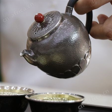 紫皮泡茶小银壶999纯银功夫茶具纯手工中式高档银器茶壶送礼