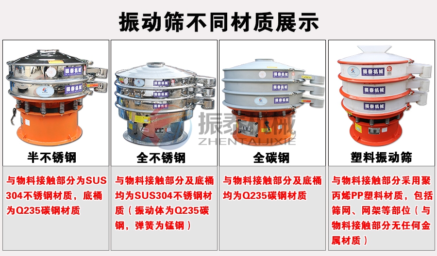 毒莠定振动筛不同材质展示